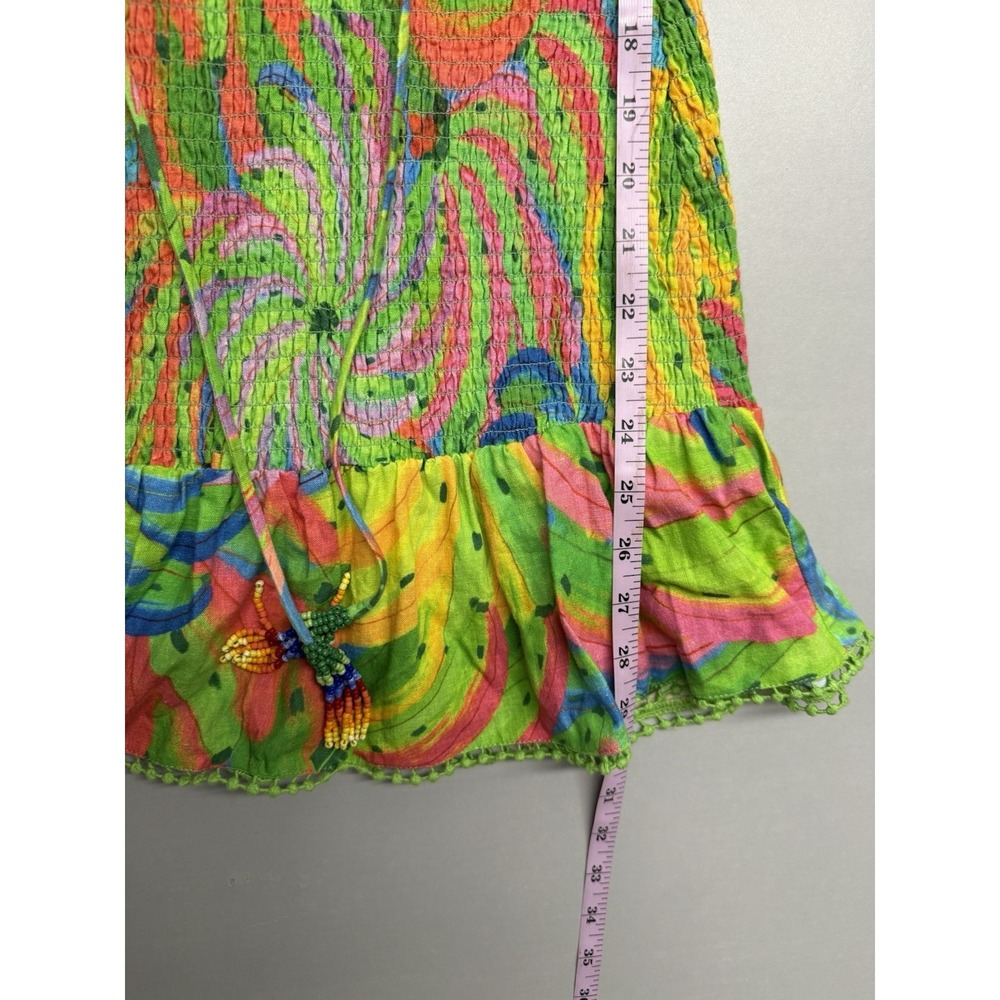 FARM Rio Neon Banana Print Off Shoulder Puff Sleeve Smocked Mini Dress XS - Picture 7 of 9
